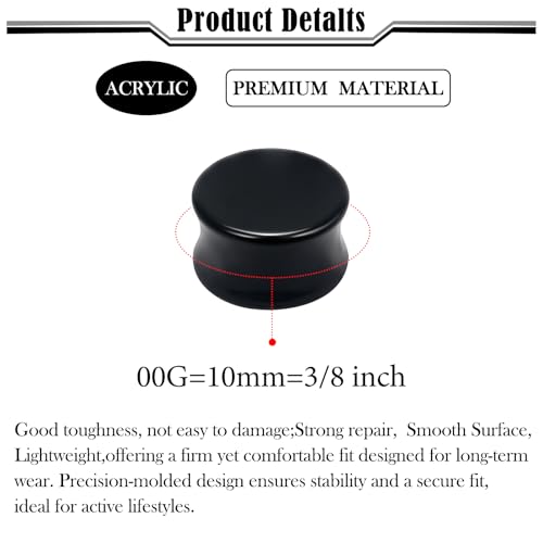 6G-50mm Solid Ear Plugs Tunnels for Women Men Double Flared Saddle Ears Gauge Plug Stretcher Expander Piercing Body Jewelry Black White Clear 1 Pairs - color: Black Tone, size: 00 Gauge(10mm) = 3/8 inch