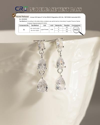 14K Gold Plated/Sterling Silver CZ Pearl Drop Dangle Earrings for Women - color: Silver-3 CZ