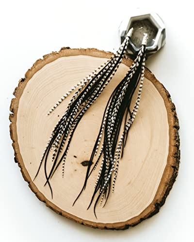 Bohemian handmade long lightweight feather dangle earrings for women - color: Black & Grizzly