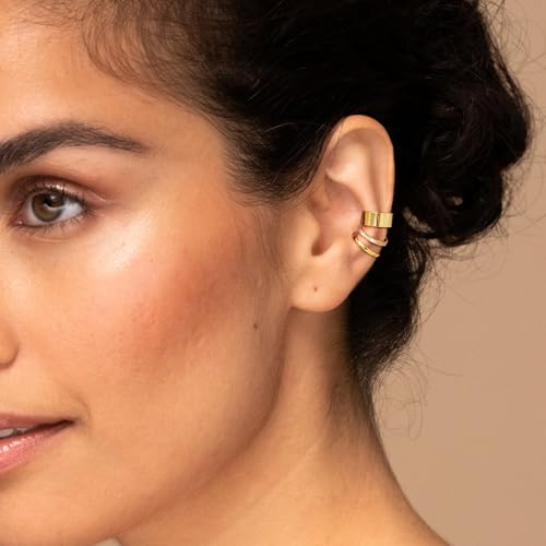 OOOPEL 3 Pairs 14K Gold Plated Ear Cuffs Non Piercing Lightweight Stackable Chunky Earring Cuff for Women Adjustable Non-Fading Fake Earrings Suitable for Christmas Gift - style: Polished
