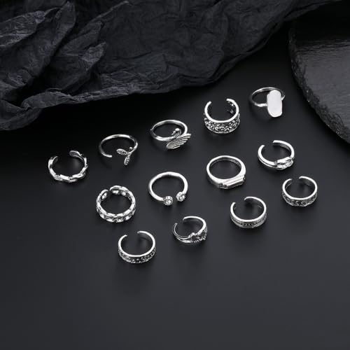 46 Pcs Toe Rings for Women Adjustable Vintage Bohemian Toe Ring Set Open Snake Flower Band Knuckle Tail Ring Silver Gold Plated Summer Beach Foot Jewelry