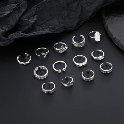 46 Pcs Toe Rings for Women Adjustable Vintage Bohemian Toe Ring Set Open Snake Flower Band Knuckle Tail Ring Silver Gold Plated Summer Beach Foot Jewelry