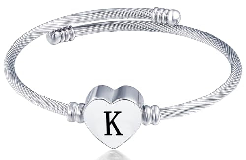 MUERDOU Initial Bracelet for Women Alphabet 26 Letters Bracelet Heart Cable Charm Bracelets Gifts for Her - style: K