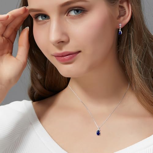 immobird 925 Sterling Silver Infinity Birthstone Jewelry Set Teardrop | Birthstone Necklace and Earring Set, Small Pear-shape Pendant, Drop Earring, Timeless Gift for Her, Daily Wear, Nice Gift Box - color: 09-Sep.
