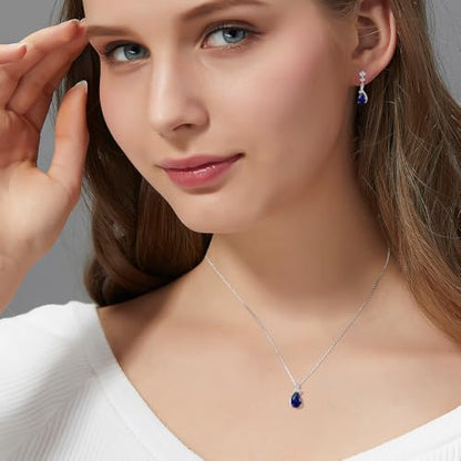 immobird 925 Sterling Silver Infinity Birthstone Jewelry Set Teardrop | Birthstone Necklace and Earring Set, Small Pear-shape Pendant, Drop Earring, Timeless Gift for Her, Daily Wear, Nice Gift Box - color: 09-Sep.