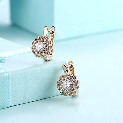 14K Rose Gold Plated Three Row Cubic Zirconia Small Huggie Hoop Earrings Fashion Jewelry for Men Women - color: yellow