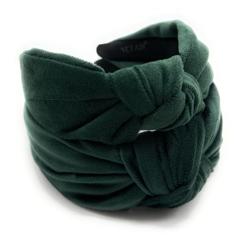 Chunky 2.5" Velvet Green Knotted Headband for Women, Year-round Head bands Adult Women Hair Accessory, All-Day Wear Adjustable Top Knot Head Band for Women’s Hair Girls Stylish Fashion Hairband - color: 2.5 Green