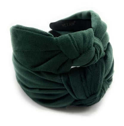 Chunky 2.5" Velvet Green Knotted Headband for Women, Year-round Head bands Adult Women Hair Accessory, All-Day Wear Adjustable Top Knot Head Band for Women’s Hair Girls Stylish Fashion Hairband - color: 2.5 Green