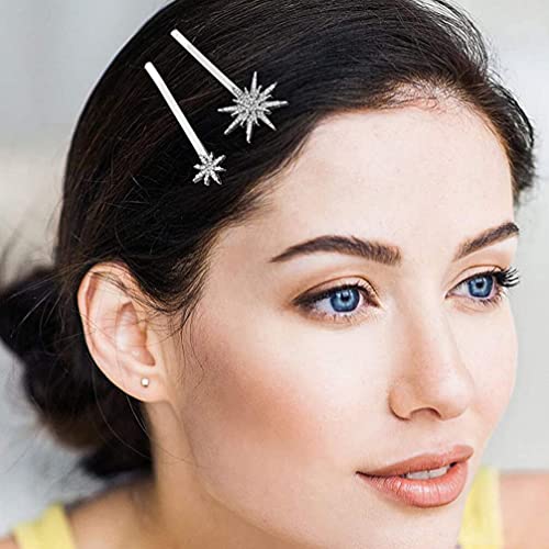 Beaupretty 2pcs Moon Star Hair Clips Vintage Metal Alloy Rhinestone Bobby Pins Hair Accessories for Women Silver