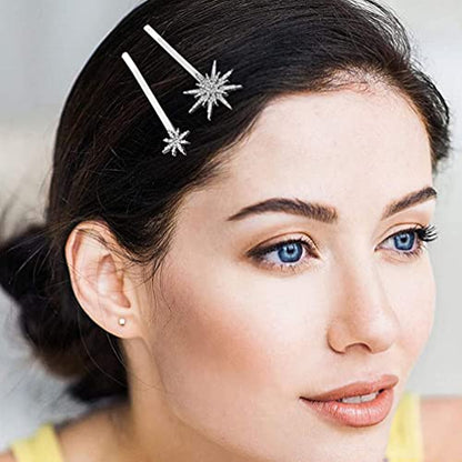 Beaupretty 2pcs Moon Star Hair Clips Vintage Metal Alloy Rhinestone Bobby Pins Hair Accessories for Women Silver