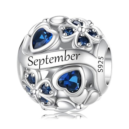 HappyStar 925 Sterling Silver Four Leaf Clover Bead Charm with Cubic Zirconia Birthstone Charms for Bracelets Dangle Pendant Compatible Pandora Bracelets Lucky Charm Birthday Gift - color: 9-September Birthstone Bead