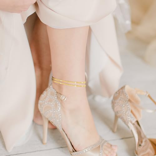 Nanafast Women's Ankle Bracelets, Sparkling Multi-layer Anklet Bracelets for Women, Adjustable Shiny Gold/Silver Anklets for Women, Beach Cute Anklets Jewelry for Summer - color: 2layersGold