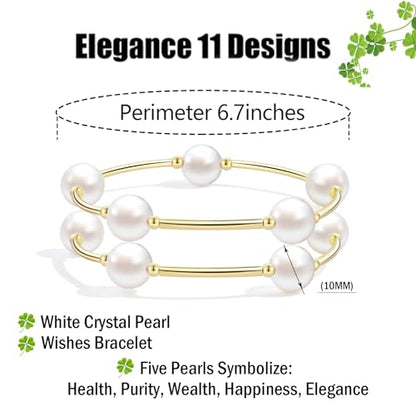 Elegance 11 designs 10mm Crystal White Pearl Blessing Bracelet - style: style-2pcs