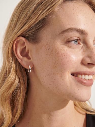 925 Sterling Silver Huggie Hoop Earrings, Small Silver Hoop Earrings for Women Hypoallergenic Huggie Lightweight Small Hoops Earring Cartilage Sleeper Earrings 6/8/10/12/14/16/18/20mm - color: Silver, size: 12MM