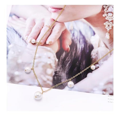 Layered Pearl Necklaces for Women 14K Gold Plated Trendy Faux Pearl Drop Y Necklace Dainty Pearl Choker Gold Layering Necklace,Jewelry Gift for Her,Mother,Wife,Girlfriend - style: Pearl Charms
