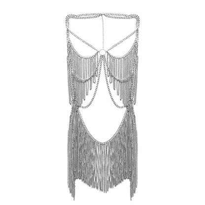 Women's Sexy Suit Body Chain - color: Silvery Color-Personality Hanging Needle Connected Body Chain-8