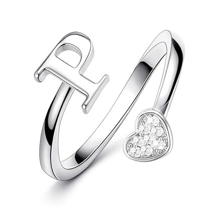 Lunvky Birthday Gifts Silver Initial Rings for Women Teen Girl Kids Trendy Stuff Dainty 14K Gold Plated Adjustable Heart Letter Thumb Rings Pinky Cute Jewelry Personalized Gift - color: Silver, size: Initial-P