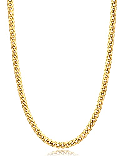 Jewlpire Silver/Black/Gold Chain for Men, Cuban Link Chain Necklace for Men Women, 4mm/6mm Mens Necklace 18K Gold Plated/316L Stainless Steel Mens Chains Necklaces 18/20/22/24/26 Inch - color: 4mm-18k gold plated, size: 18 Inches