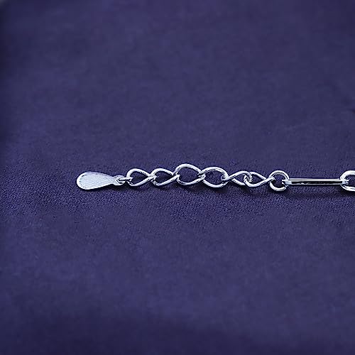 7" Length +1" Adjustable Paper Clip Chain Bracelet for Women | 14K Gold Over Sterling Silver Plain Jewelry - color: white-gold-plated-silver