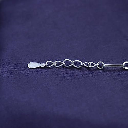 7" Length +1" Adjustable Paper Clip Chain Bracelet for Women | 14K Gold Over Sterling Silver Plain Jewelry - color: white-gold-plated-silver