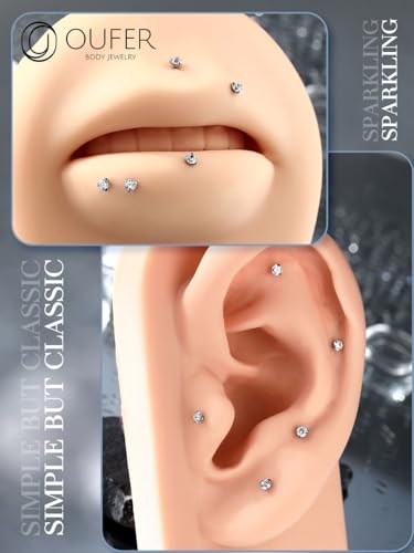 OUFER 2PCS Nose Piercings, G23 Solid Titanium Threadless Nose Rings 20G, Clear Tiny CZ Nose Stud Flat Back Nose Nostril Piercing Jewelry for Women Men - size: 2mm CZ_20g 8mm
