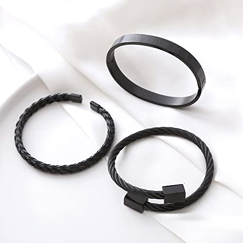 Mens Bracelet Beaded Bracelets Micro Pave Zircon Bracelets for Men Women Bracelets for Men Stainless Steel Cuff Bangle - color: D-black