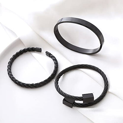 Mens Bracelet Beaded Bracelets Micro Pave Zircon Bracelets for Men Women Bracelets for Men Stainless Steel Cuff Bangle - color: D-black