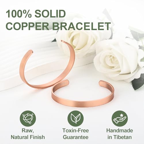 Pure Copper Bracelet – Copper Bracelet for Men & Women – 100% Solid, Raw & Uncoated Handmade Hammered Tibetan Cuff Bangle - color: Copper024