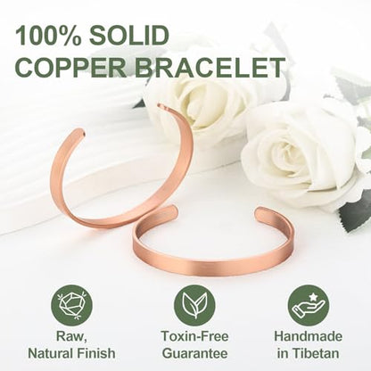 Pure Copper Bracelet – Copper Bracelet for Men & Women – 100% Solid, Raw & Uncoated Handmade Hammered Tibetan Cuff Bangle - color: Copper024