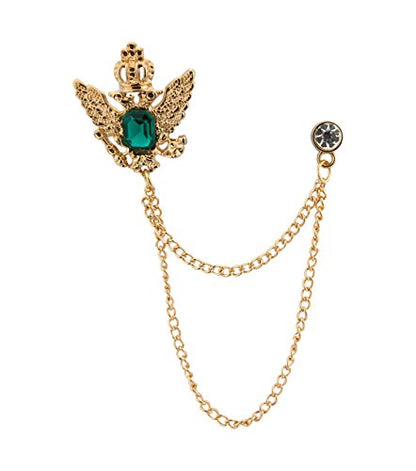 Knighthood Men's Golden Crown Stone With Hanging Chain Brooch Golden Crystal Suit Stud Lapel Pin Vintage Rhinestone Wedding Pin