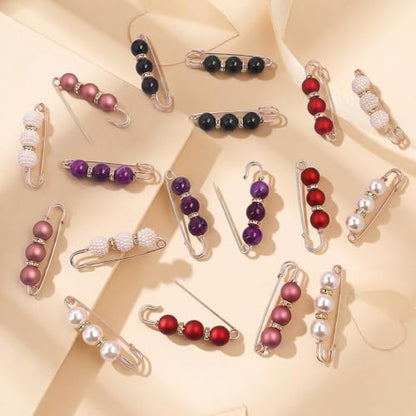 18PCS Pearl Brooch Pins, Decorative Faux Pearls Brooch Safety Pins for Women Clothing Dresses Jeans, Sweater Shawl Clips Pearl Brooches