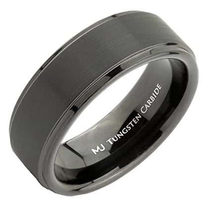 Tungsten Carbide Wedding Bands That Feature Different Finishes and Edge Colors - color: Black/Brushed-8mm
