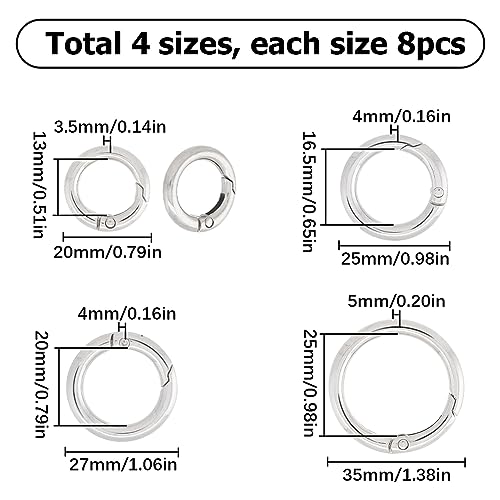 SUNNYCLUE 1 Box 32Pcs 4 Sizes Large Key Rings Key Ring Clips Trigger Round Snap Buckle Spring Keyring Buckle Round Carabiner Spring Keychain Key Ring Clips for Making Keyrings Bags Purse DIY - color: 1 Box 32Pcs Alloy O Rings 4 Sizes