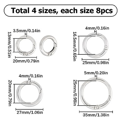 SUNNYCLUE 1 Box 32Pcs 4 Sizes Large Key Rings Key Ring Clips Trigger Round Snap Buckle Spring Keyring Buckle Round Carabiner Spring Keychain Key Ring Clips for Making Keyrings Bags Purse DIY - color: 1 Box 32Pcs Alloy O Rings 4 Sizes