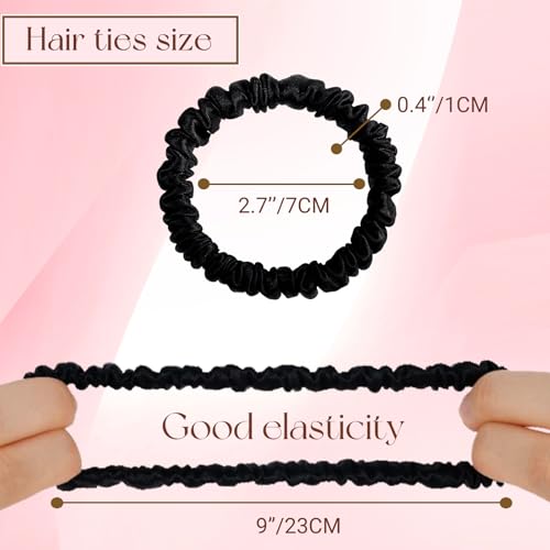 22 Momme 6PCS 100% Mulberry Silk Hair Ties Small Silk Scrunchies for Women Girls Curly Thick Thin Hair .Women's Black Cute Satin Sleepy Bulk Hair Tie Scrunchie Sleep - color: Small Silk Hair ties Style 2