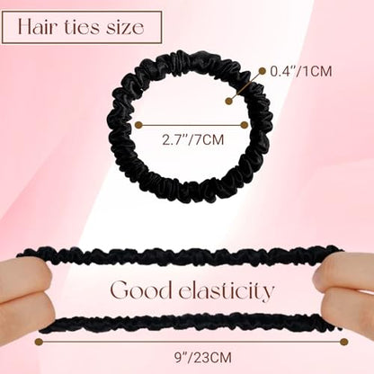 22 Momme 6PCS 100% Mulberry Silk Hair Ties Small Silk Scrunchies for Women Girls Curly Thick Thin Hair .Women's Black Cute Satin Sleepy Bulk Hair Tie Scrunchie Sleep - color: Small Silk Hair ties Style 2