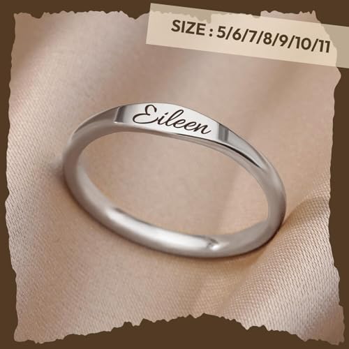 Custom Ring for Women 925 Sterling Silver Name Rings Personalized Initial Ring Engraved Stackable Letter Ring Christmas Birthday Gifts For Mom Grandma Sisters Girlfriend - color: Style 2-Silver