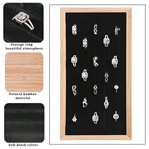 Coward Bamboo Ring Display Holder Jewelry Storage Tray Organizer Ring Stand For Show(Black) - color: Black Velvet