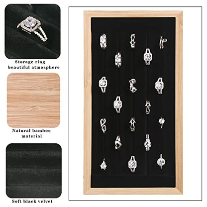 Coward Bamboo Ring Display Holder Jewelry Storage Tray Organizer Ring Stand For Show(Black) - color: Black Velvet