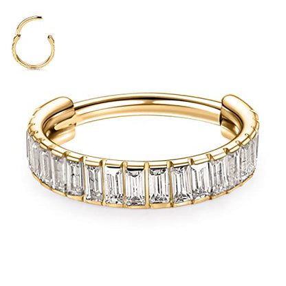 FUNLMO 316L Surgical Steel Hinged Segment Ring Conch Helix Septum Piercing Jewelry Nose Ring Hoop Cartilage Huggie Earring Baguette Gems Thick Hoop Earring - color: Gold