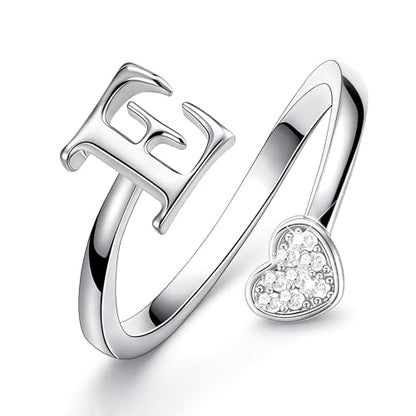 Lunvky Birthday Gifts Silver Initial Rings for Women Teen Girl Kids Trendy Stuff Dainty 14K Gold Plated Adjustable Heart Letter Thumb Rings Pinky Cute Jewelry Personalized Gift - color: Silver, size: Initial-E