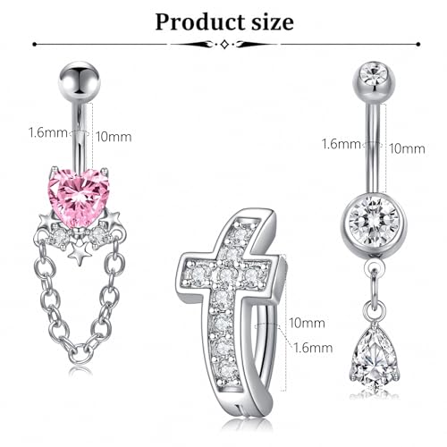 Belly Button Rings Stainless Steel 14G CZ Opal Navel Rings Barbells Women Girls Belly Piercing Jewelry - color: Silver Color-Style C: 3PCS