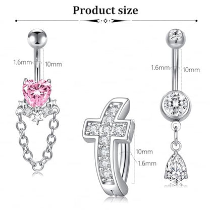 Belly Button Rings Stainless Steel 14G CZ Opal Navel Rings Barbells Women Girls Belly Piercing Jewelry - color: Silver Color-Style C: 3PCS