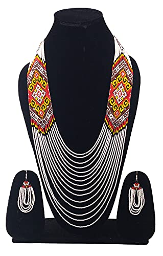 Handmade Native American Style Tribal ethnic Seed Bead Beaded Layered Medallion Necklace - color: White