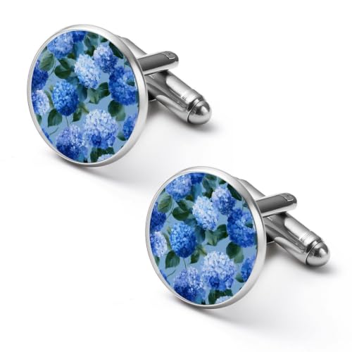 Blue Hydrangea Men's Cufflinks Tuxedo Shirt Cuff Links Jewelry | Funny Stainless Steel Cufflinks for Men for Business Wedding Accessories - size: 2.0cm