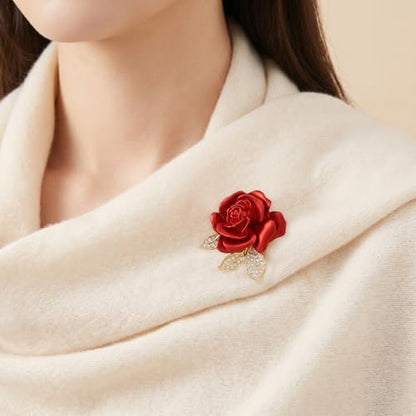 4pcs Rose Brooch, Elegant Red Rhinestone Rose Pin, Crystal Roses Brooches for Women Dress Party Dance Wedding Gift Accessories Jewelry