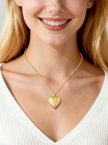 Custom4U Personalized Heart Locket Necklace with Pictures,Sunflower/Angel Wings/Heart Shaped Lockets Custom Photo,Gold/Rose Gold/White Lockets That Holds Picture,Customized Memorial Jewelry for Women - color: A-Heart-Gold(Locket + Photo)