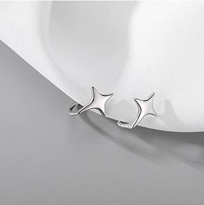 Reffeer Solid 925 Sterling Silver Star Cuff Earrings Cartilage Wraps for Women Teens Helix Earrings Star Clip On Earrings No Piercing - color: A-Silver
