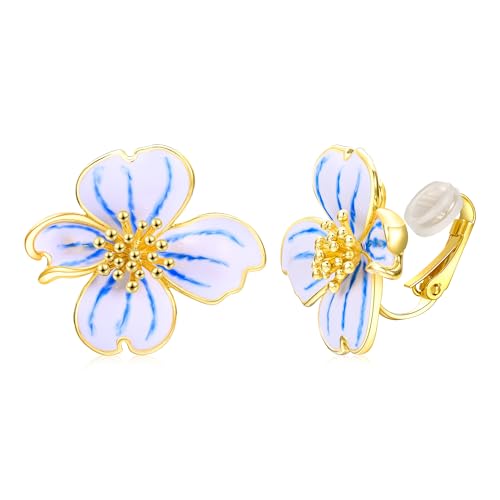 Clip on Earrings Women, 14K Gold Plated Earrings for Sensitive Ears, Fashion Women's Earrings Jewelry Birthday Gift for Wife Grandma Daughter Girls on Christmas Thanksgiving - color: Blue Gradient Earrings