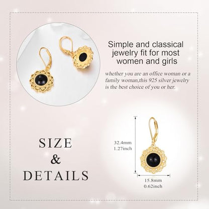 Sterling Silver Black Onyx Earrings for Women 18K Yellow Gold Plated Jewelry Gifts - style: Filigree Round